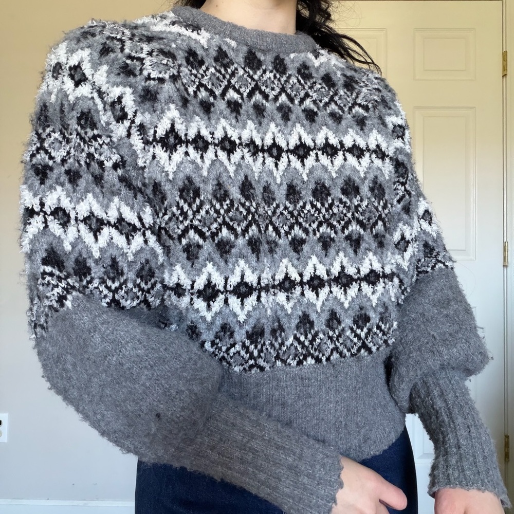 Jason Wu Cozy Gray Fair Isle Pattern Women's Sweater Medium